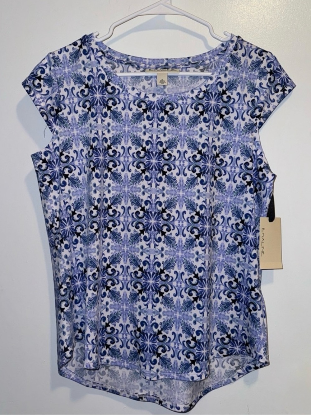 ❤️ NWT Emaline Medium Blue Patterned Women’s Blouse Shirt (B3)